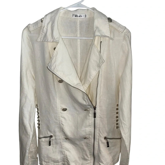 Mur Mur white studded linen double breasted moto military style zipper jacket - Picture 1 of 12